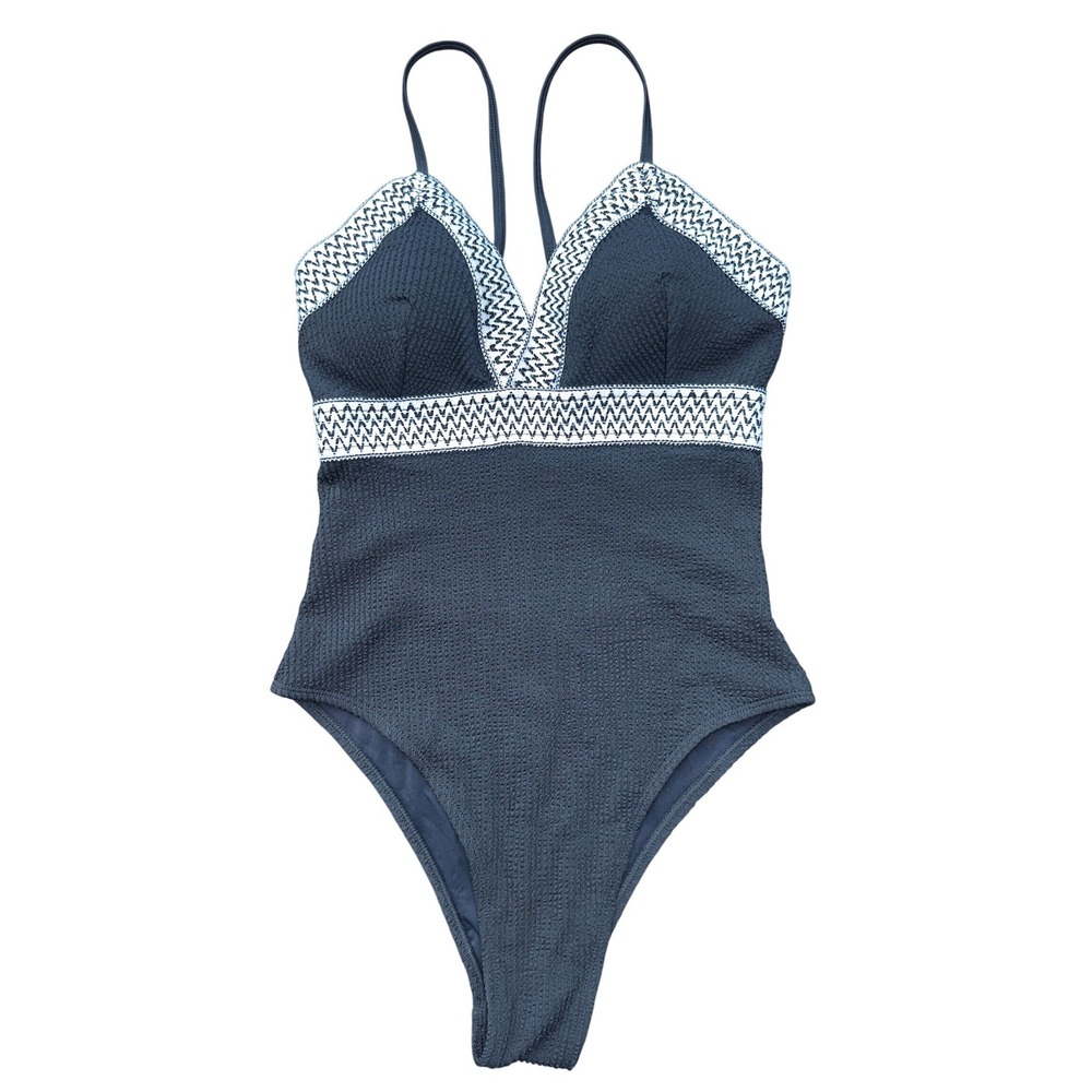 Cupshe One Piece Swimsuit Women Medium Black Textured Embroidered Cutout NWT - Picture 2 of 7
